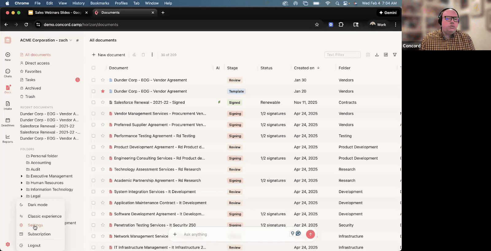 Concord document dashboard