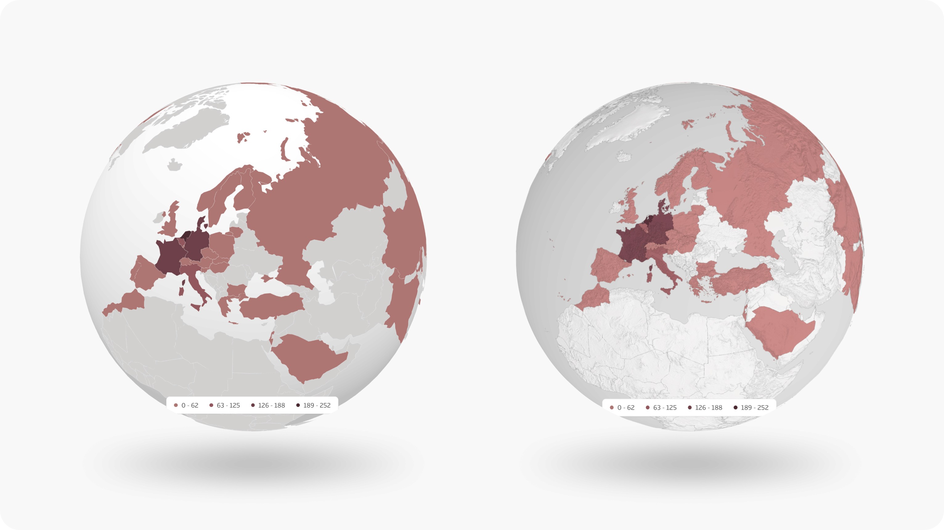 2 Globes with coloured Legend