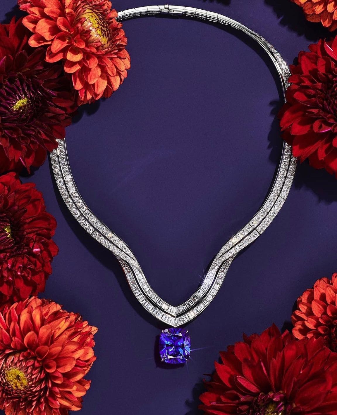 Orchid necklace with tanzanite