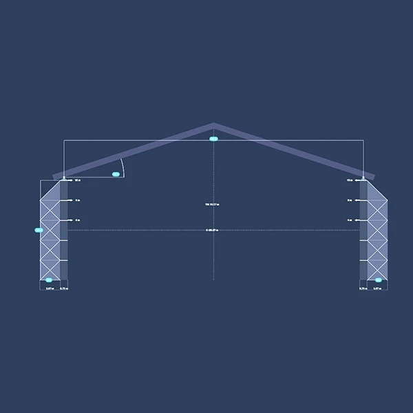Cross-section of temporary roof system made in Scaffcalc