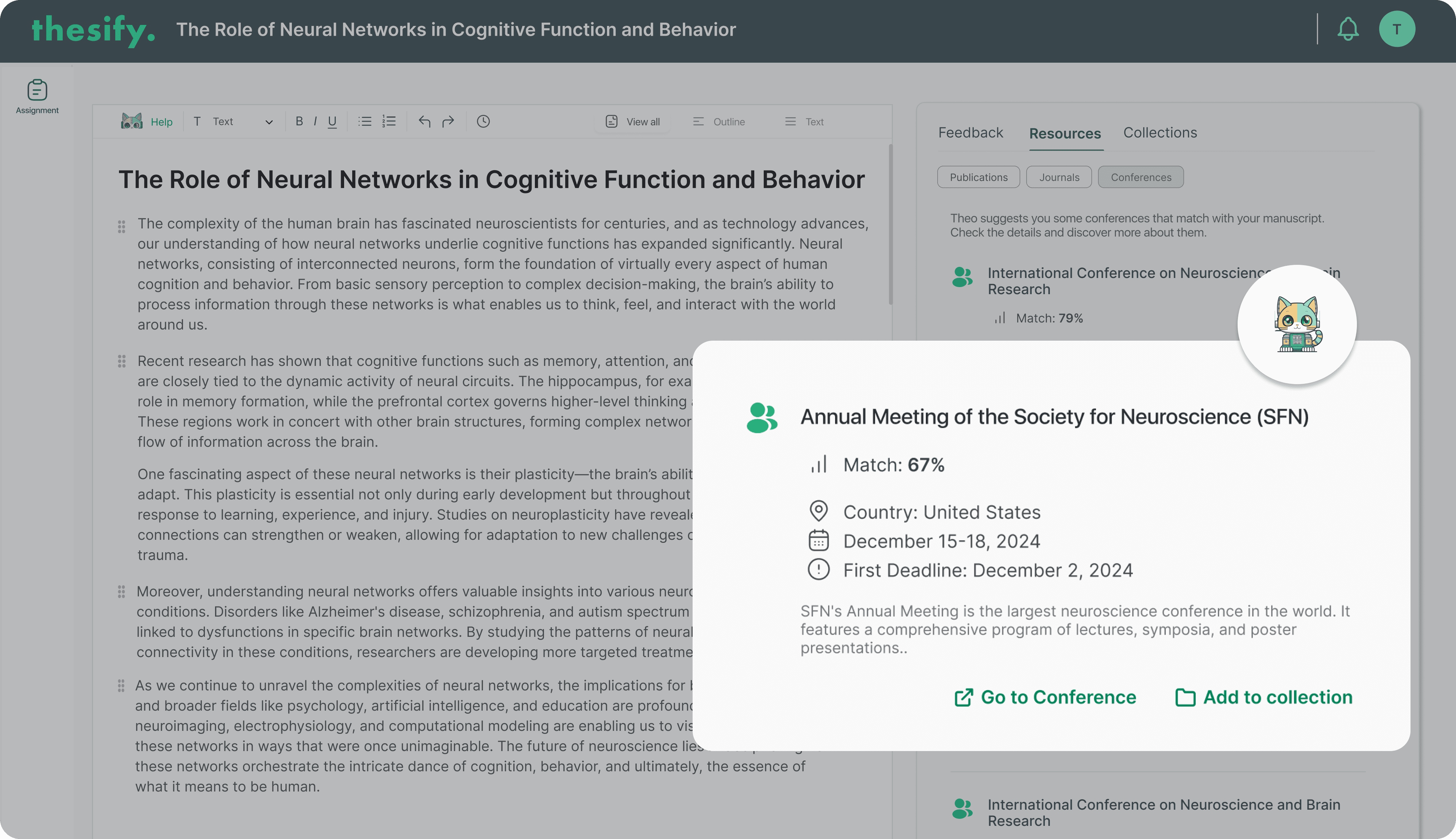 screenshot of the app showing conference suggestions