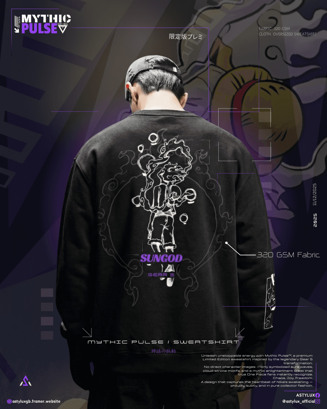 Mythic Pulse Black - Limited Edition One Piece Luffy Gear 5 Inspired Sweatshirt