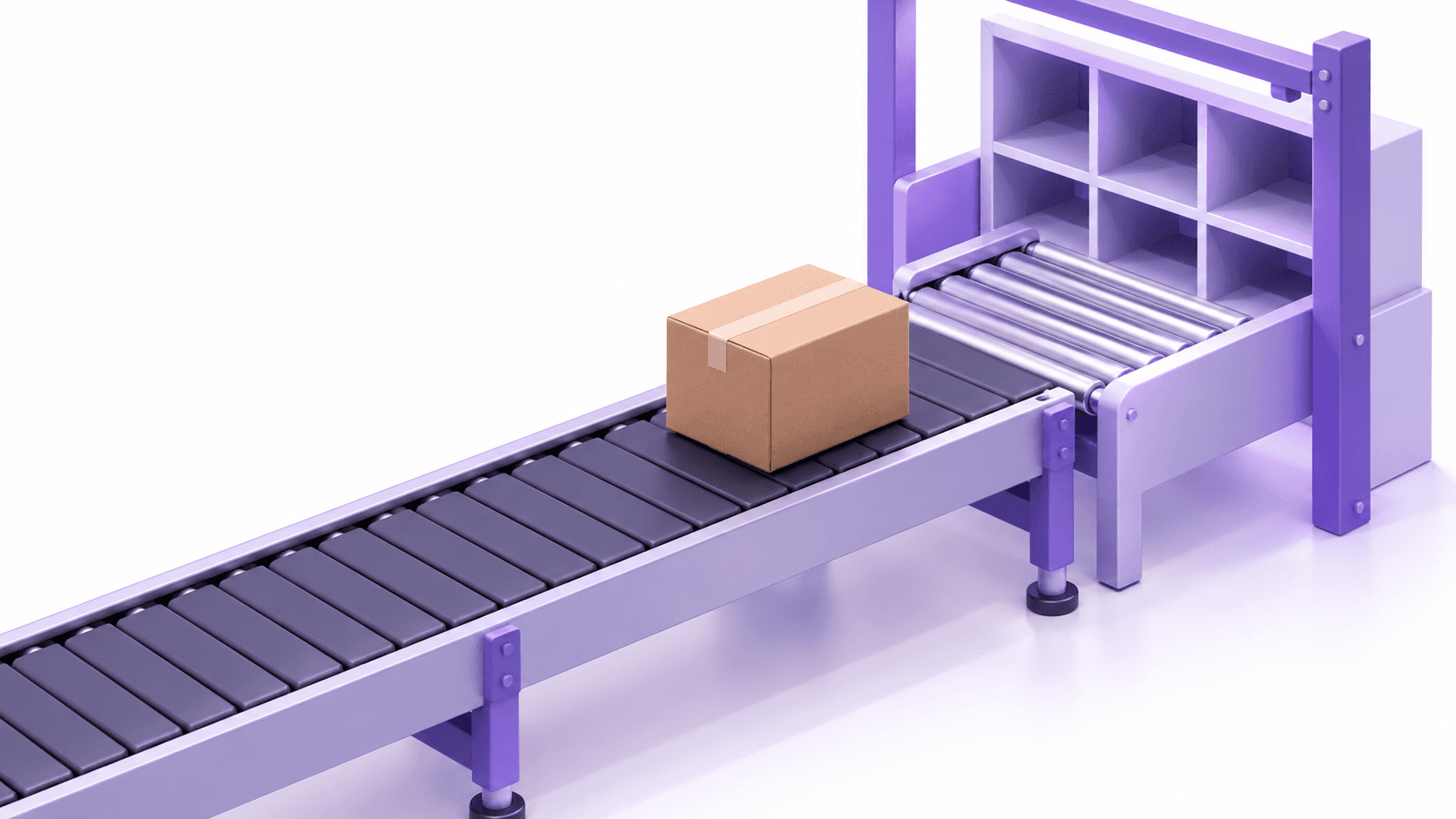 Express parcel waiting beneath a warehouse pause symbol