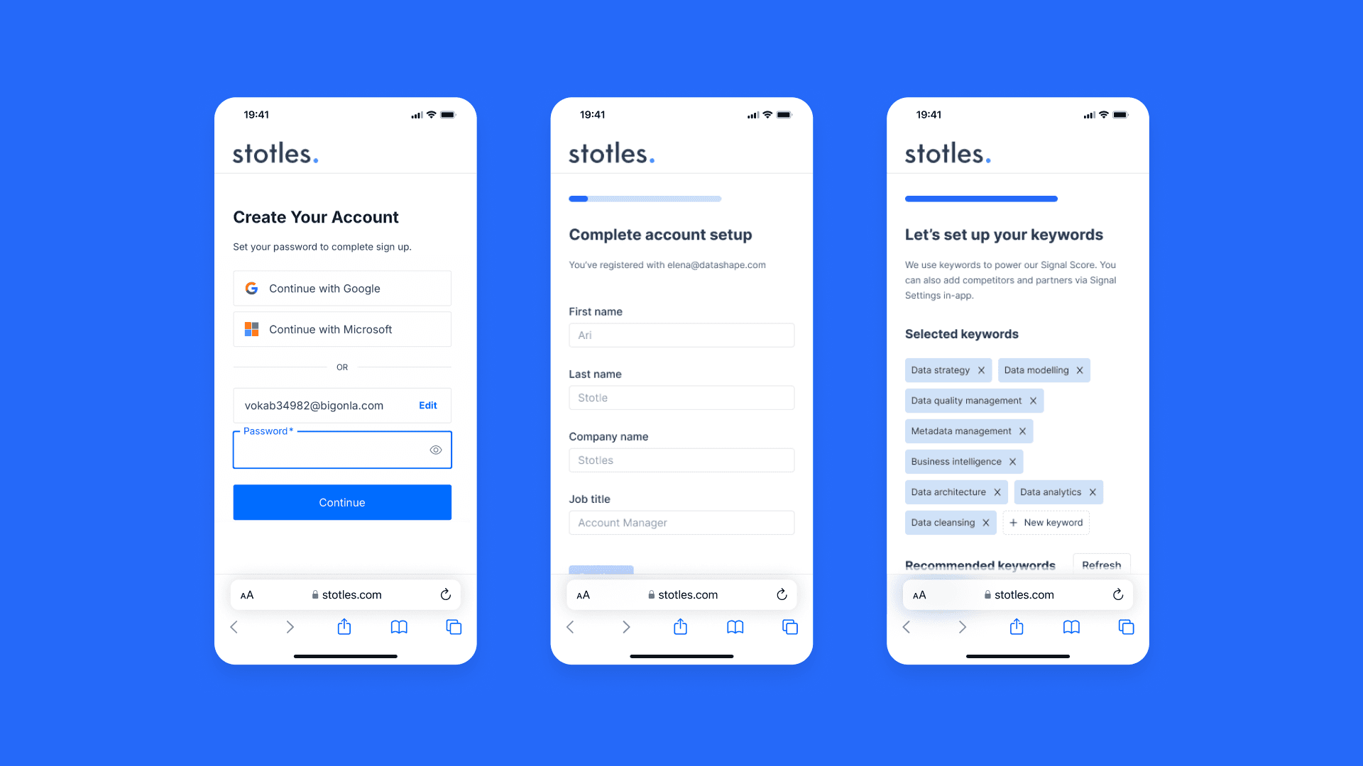 Sign up form on mobile