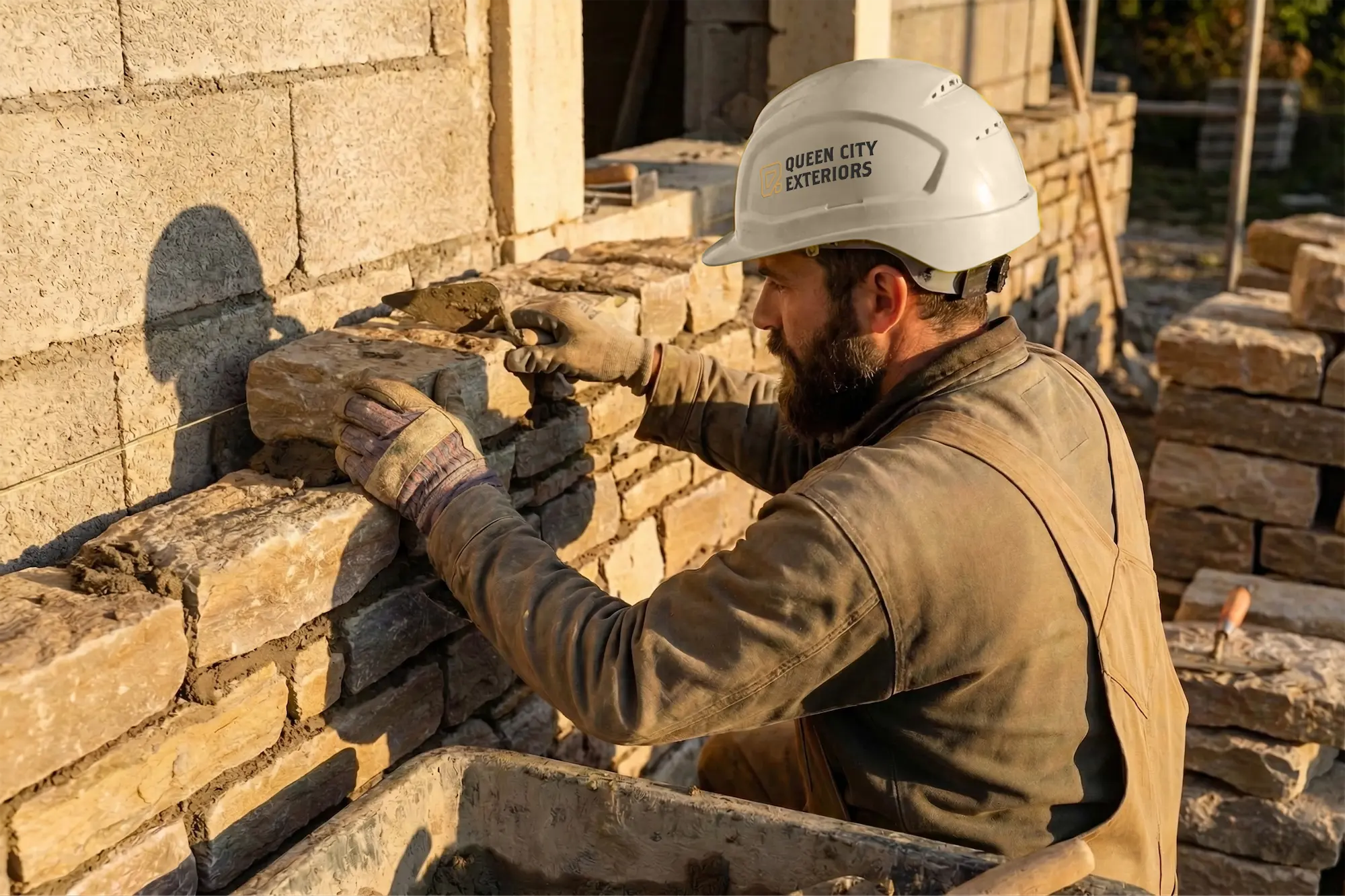 Queen City Exteriors hardhat mockup