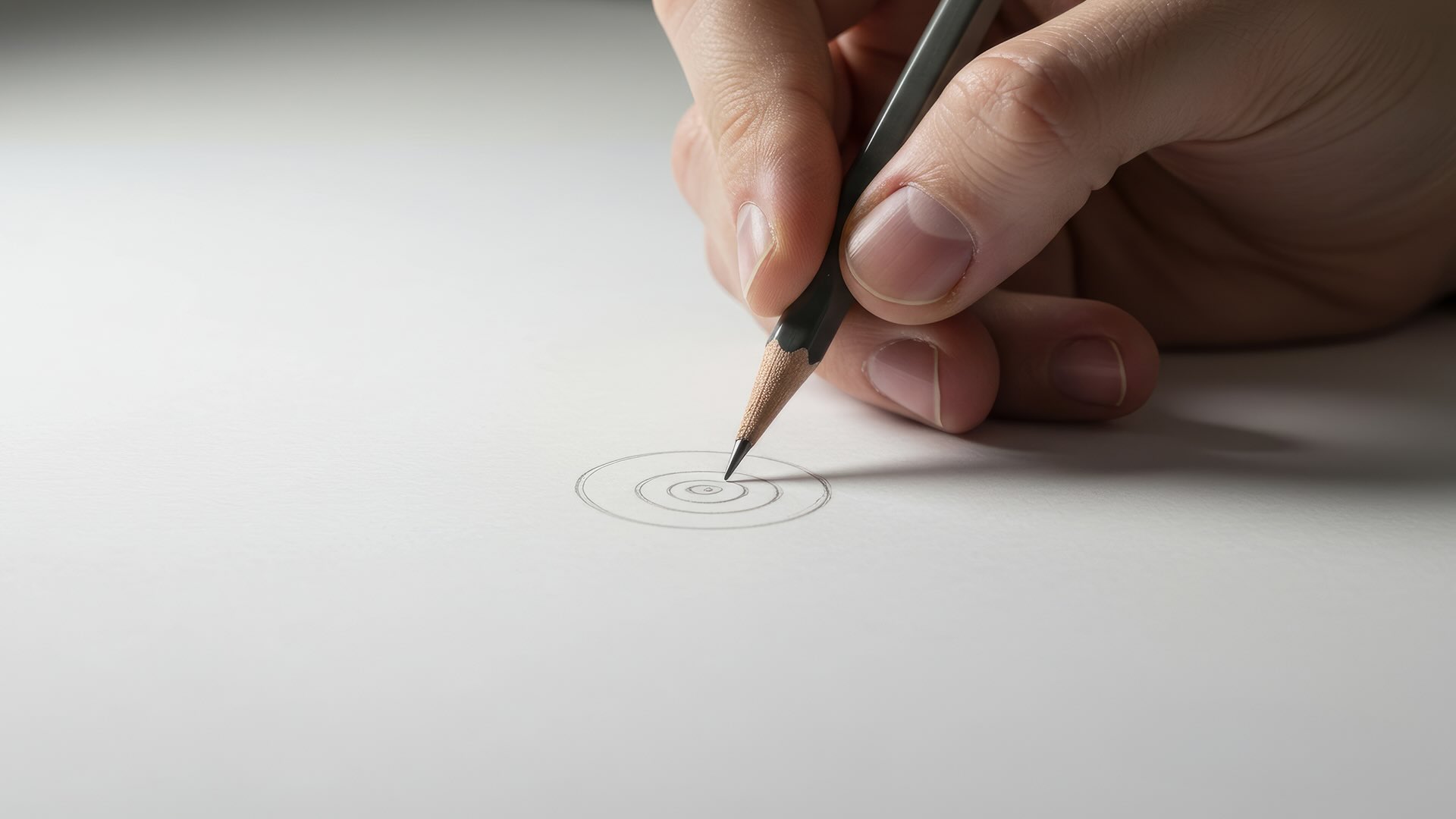 close up of a hand holding a pencil drawing a logo