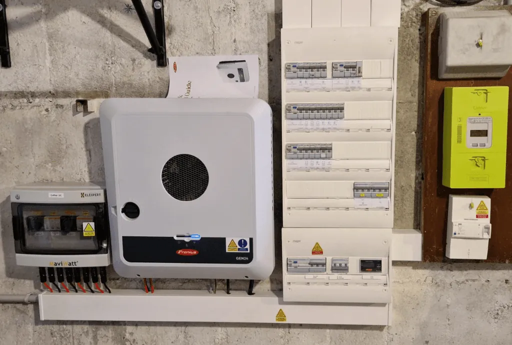 Photo d'un toit d’un onduleur Fronius à Saint-Ismier en France équipée de panneaux photovoltaïques dont l'installation a été faite par Solarock.