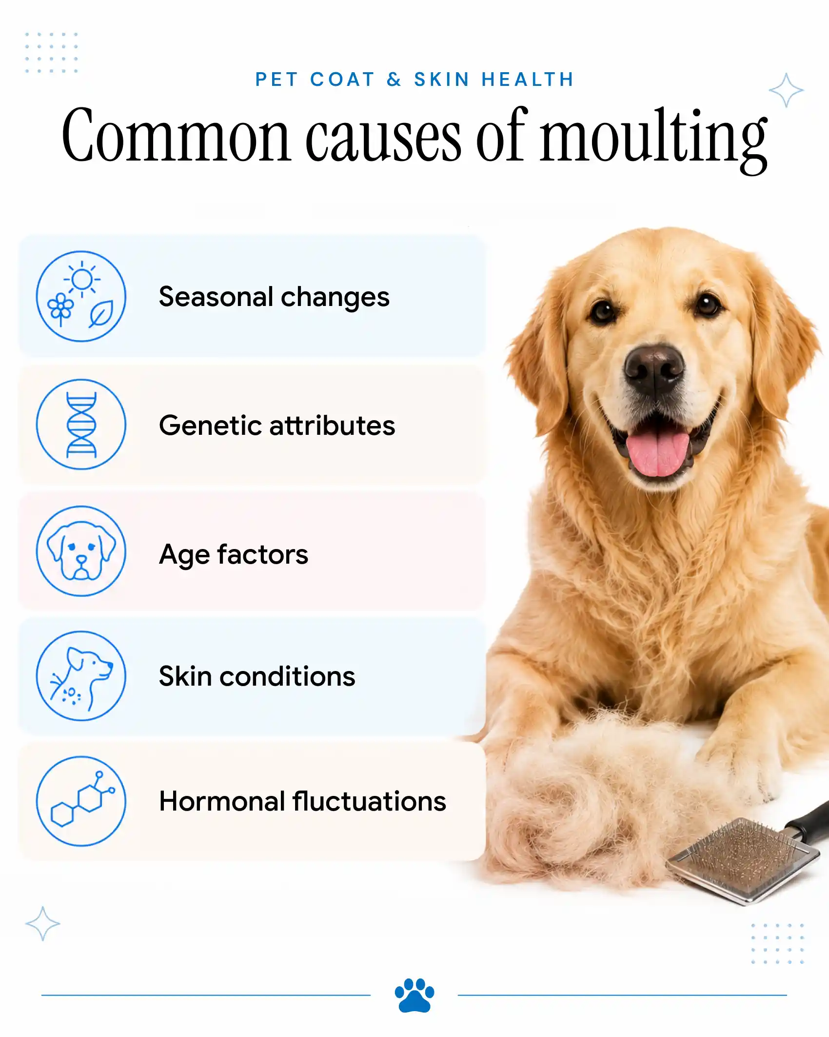 An infographic showing the causes of moulting in pets.