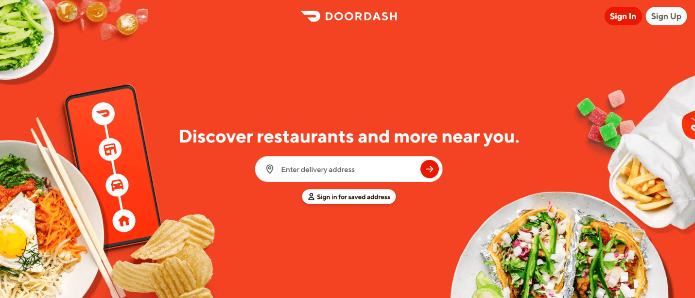  High-converting landing page example: DoorDash