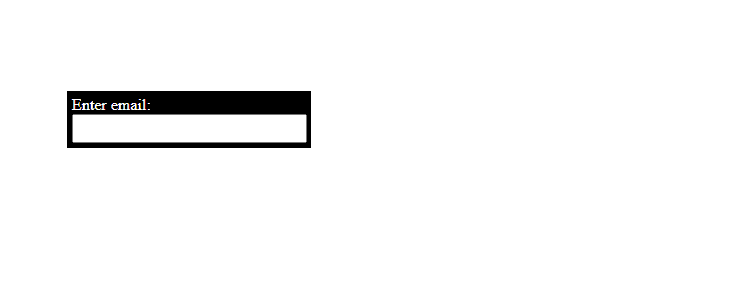 Code output that shows a black and white 'enter email' input