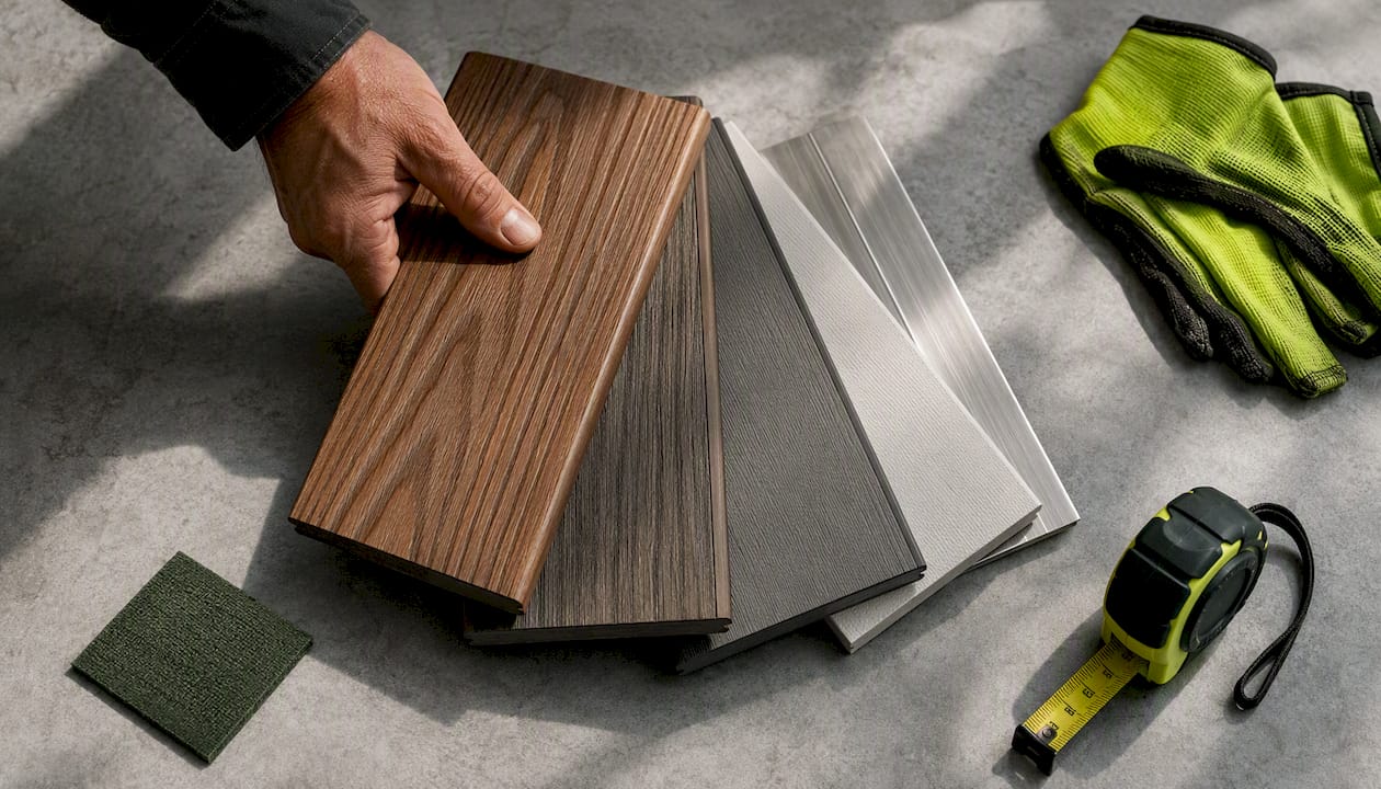 Anonymous decking material samples arranged for comparison