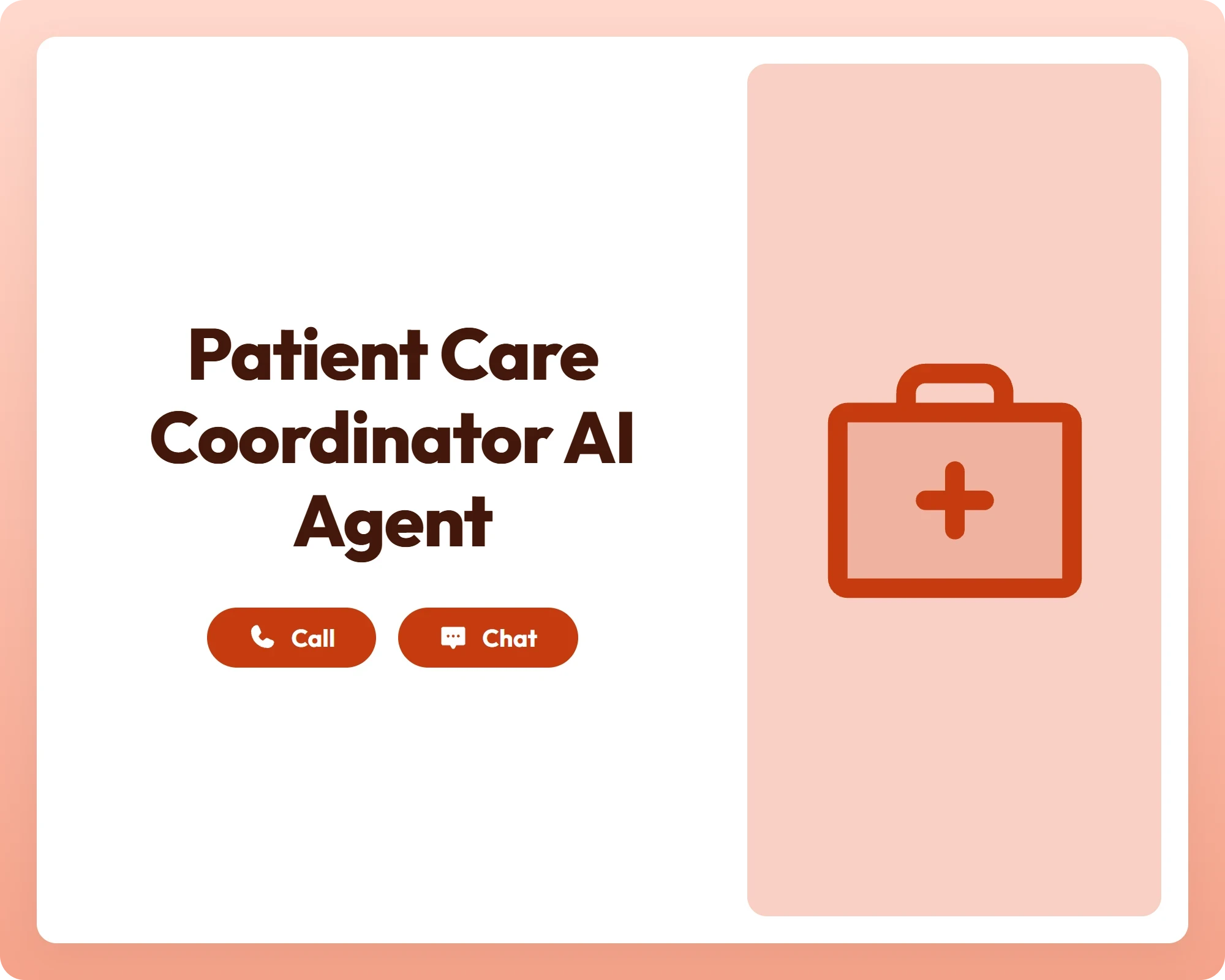 patient care coordinator ai agent supports call and chat with a first aid kit icon for medical assistance