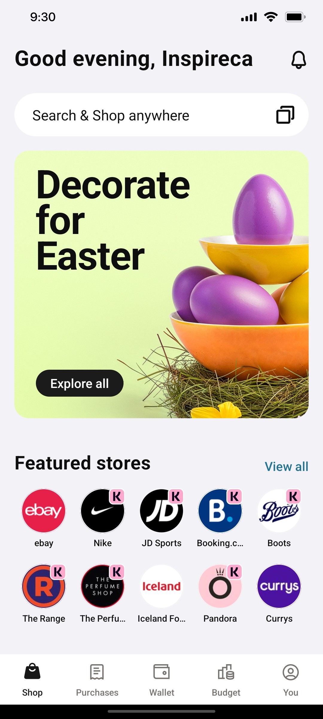 Klarna Shop Page Screen