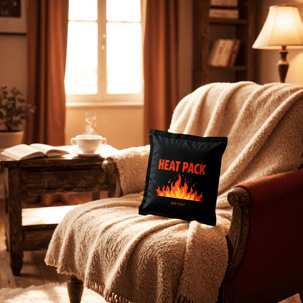 product photography of a packet of heat pack for warmth