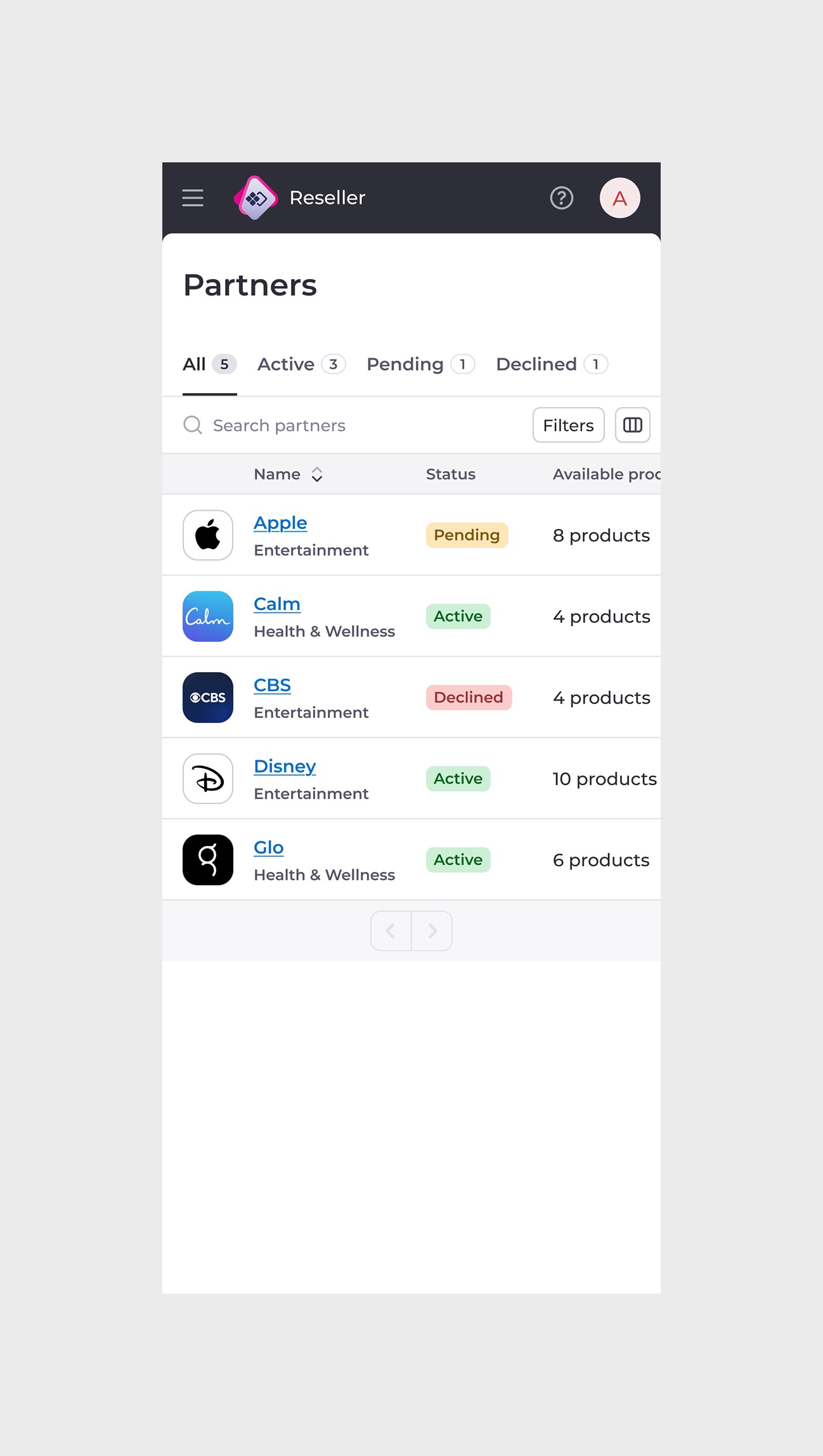 Reseller view - Partners (mobile).
