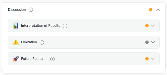 thesify discussion feedback menu showing interpretation of results, limitation, and future research