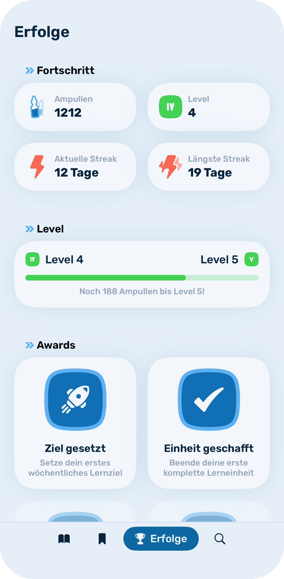 Screenshot: "Erfolge"-Ansicht auf dem iPhone