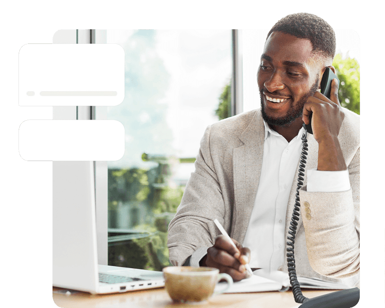 Professional businessman using the Othos VoIP phone service for reliable communication.