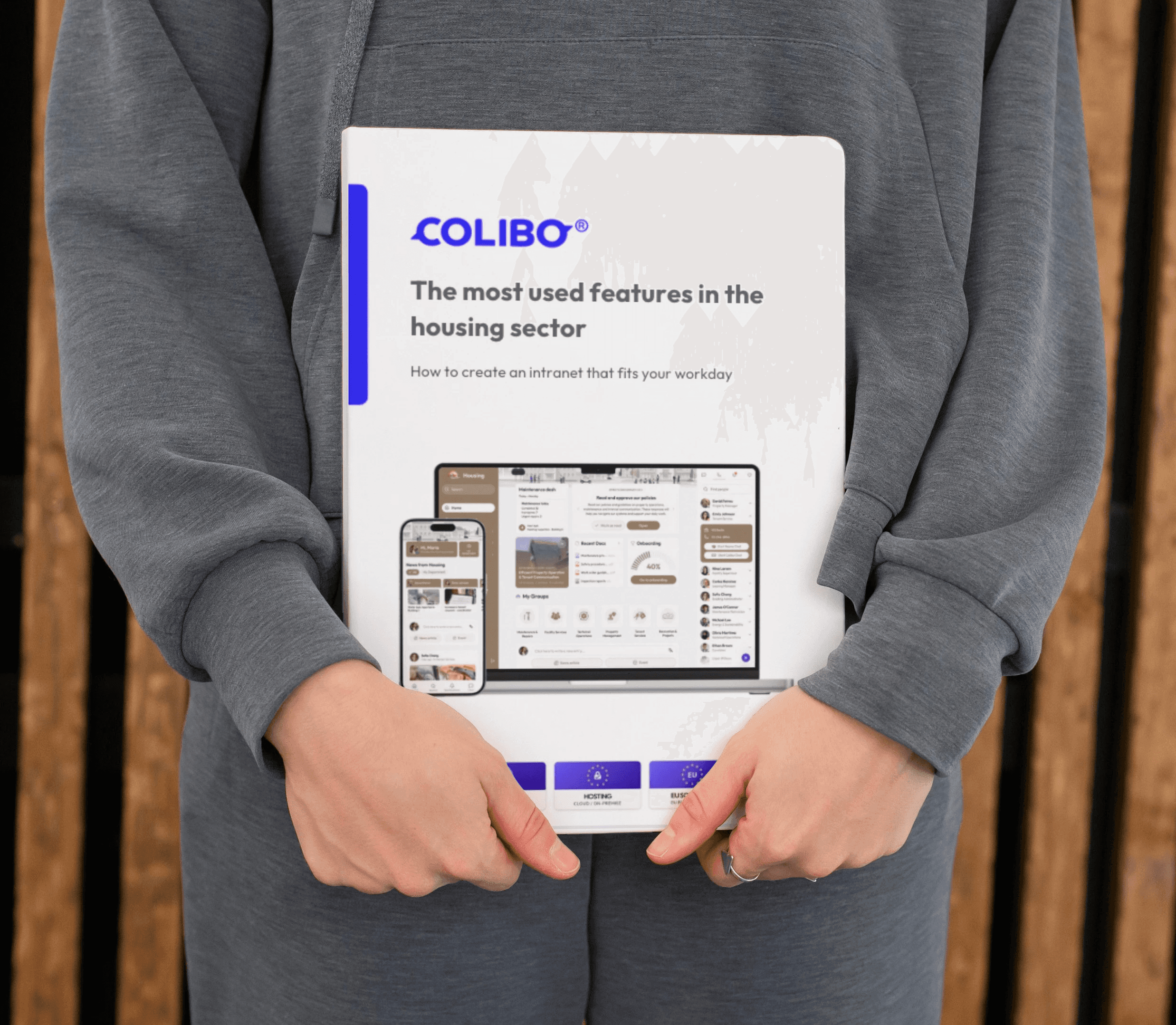 Skærmbillede af Colibo intranet på PC pg mobil