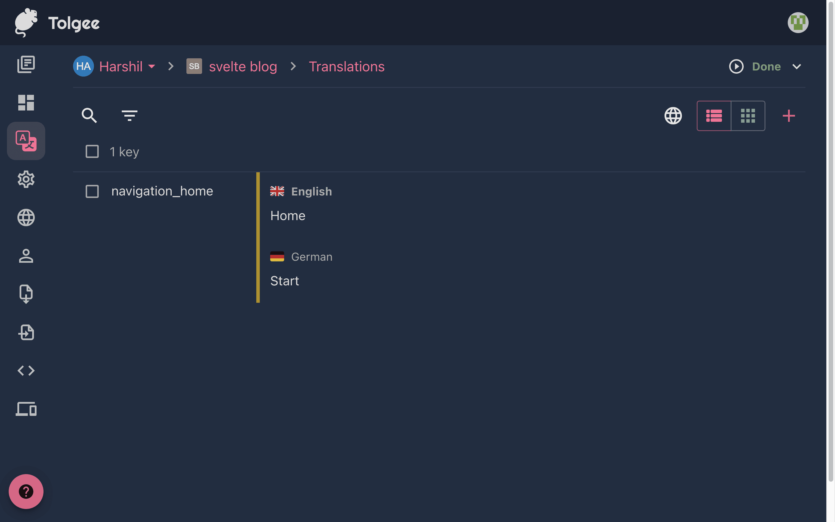 Tolgee Manage Translation
