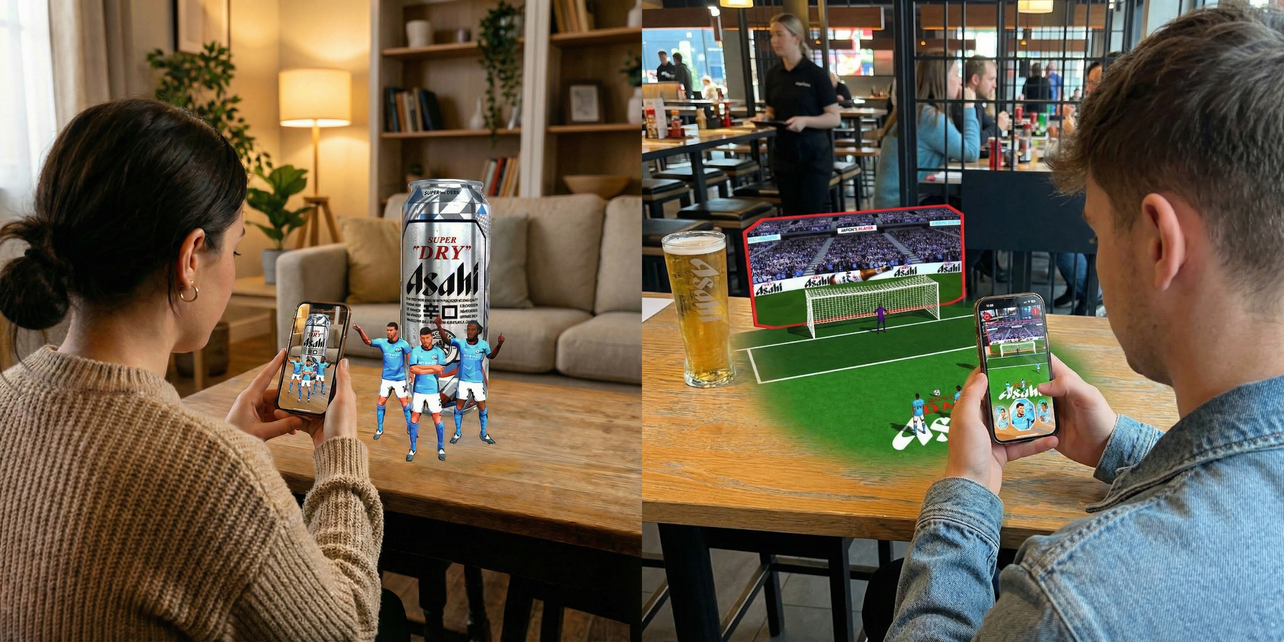 A WebAR penalty challenge launched from a limited-edition Asahi can, letting fans step into a fast, immersive Manchester City shootout experience.