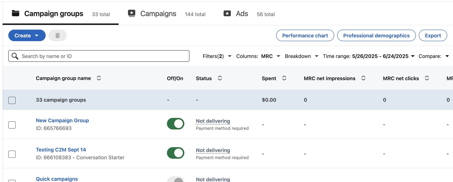 LinkedIn Campaign Manager 2026 showing the daily budget input field and learning phase indicator for a new B2B campaign.