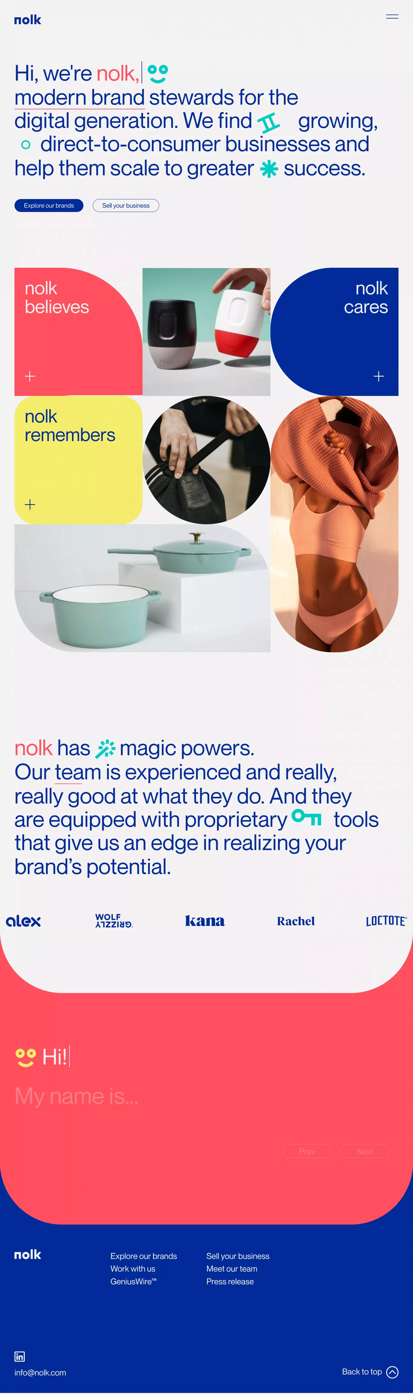 nolk - Home portfolio page screenshot showcasing Marketing and Finance design