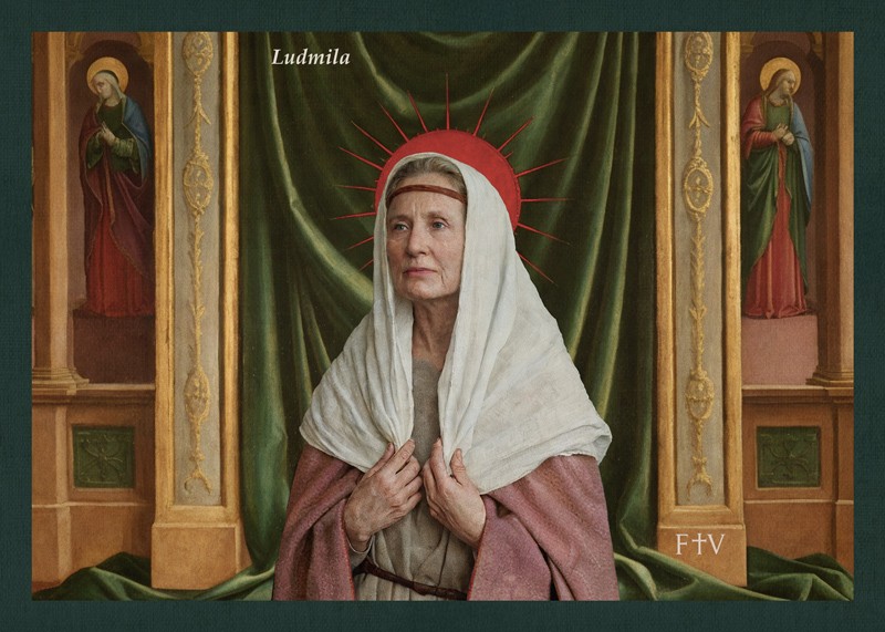  Sacred artwork by Faith and Verse. © Faith and Verse, 2025. All rights reserved. Traditional Catholic art postcard featuring Saint Ludmila in devotional portrait style.