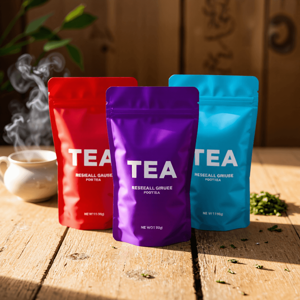 product photography of a collection of tea bags in resealable pouches