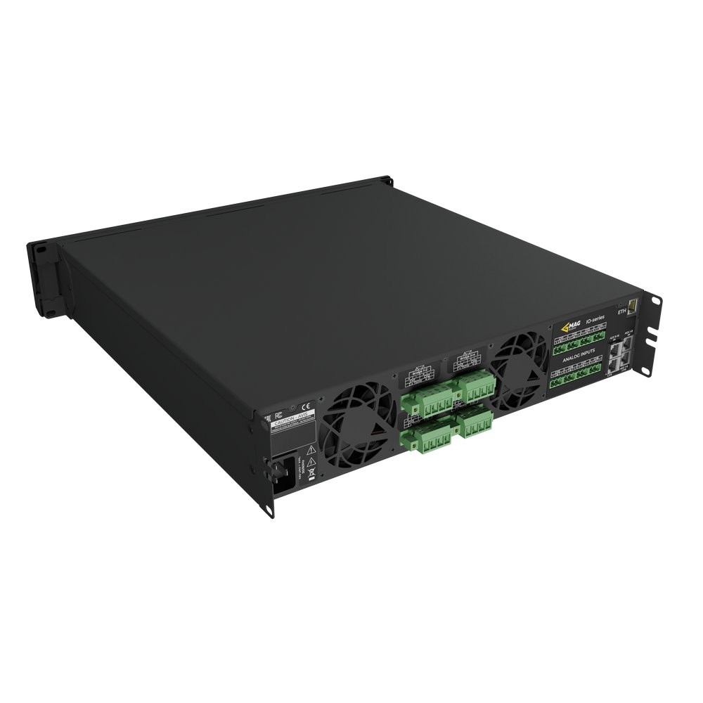 Black rackmount device with fans and connectors