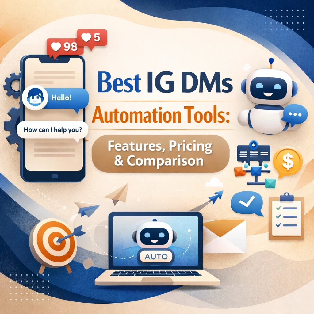 Vertical infographic explaining the safe way to automate Instagram DMs using official Meta API, highlighting InstantDM as the top 2026 tool with pricing, features, and comparison points.