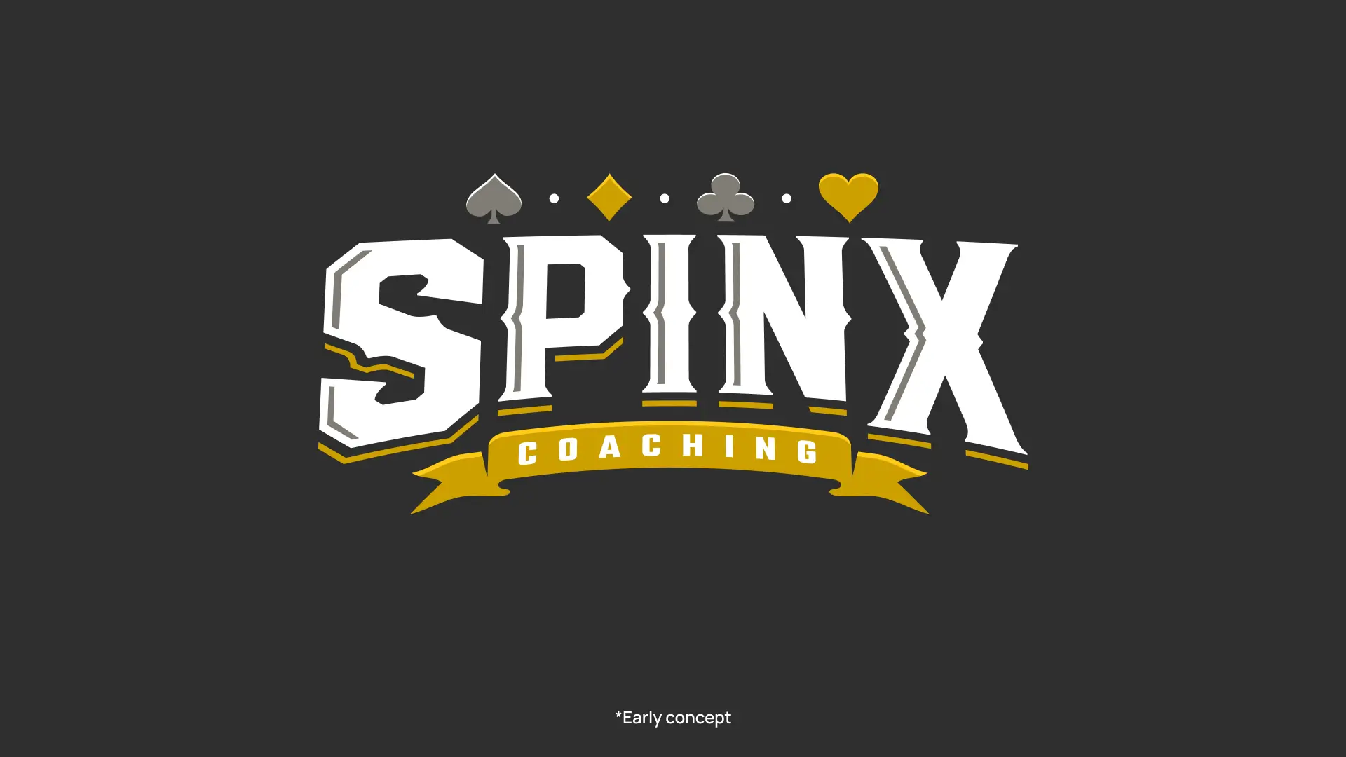 Early logo concept of "SpinX" featuring bold yellow and white letters on a dark background.