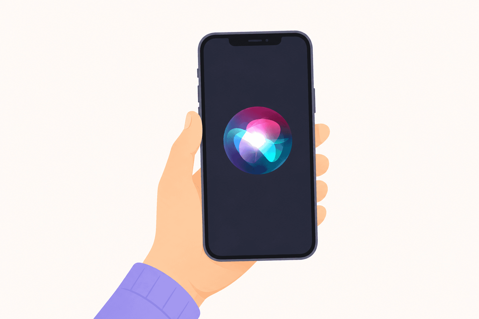 Hand holding iPhone with Siri open