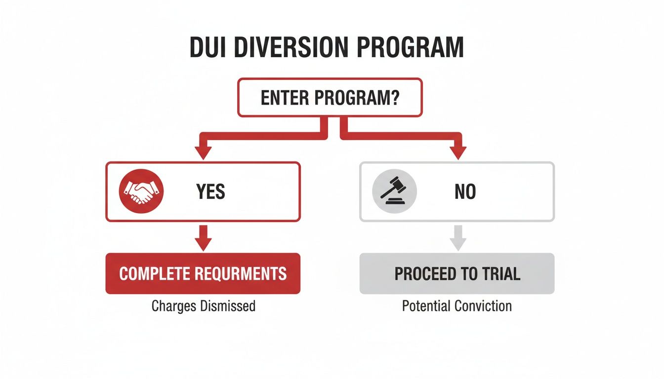 Flowchart illustrating the DUI Diversion Program process, showing options for entering the program and potential outcomes.