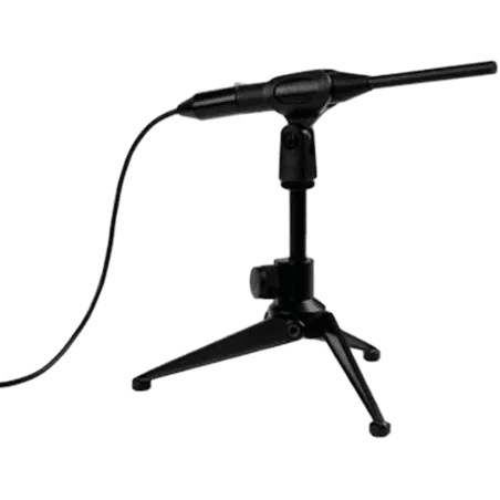 Black microphone on a tripod