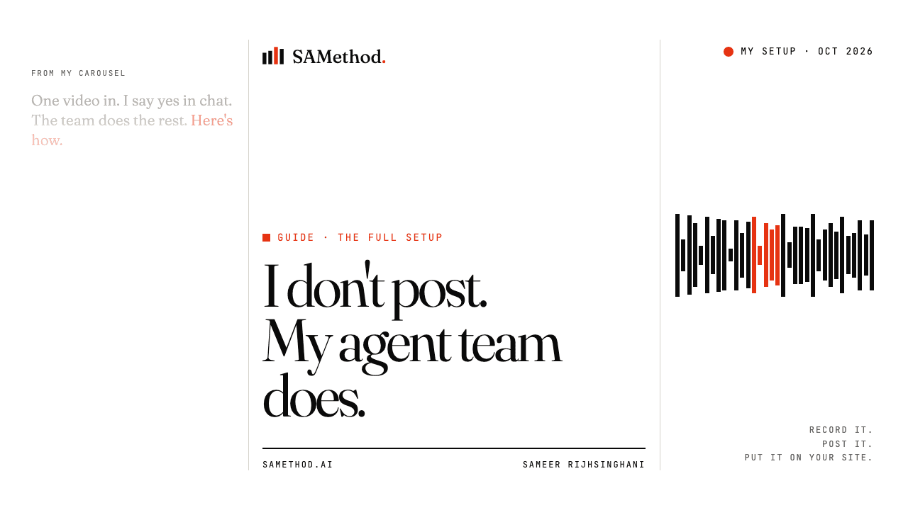 Cover: I don't post, my agent team does, with the line one video in, I say yes in chat, the team does the rest