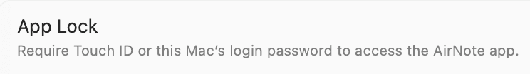 The App Lock setting, which requires Touch ID or this Mac’s login password.
