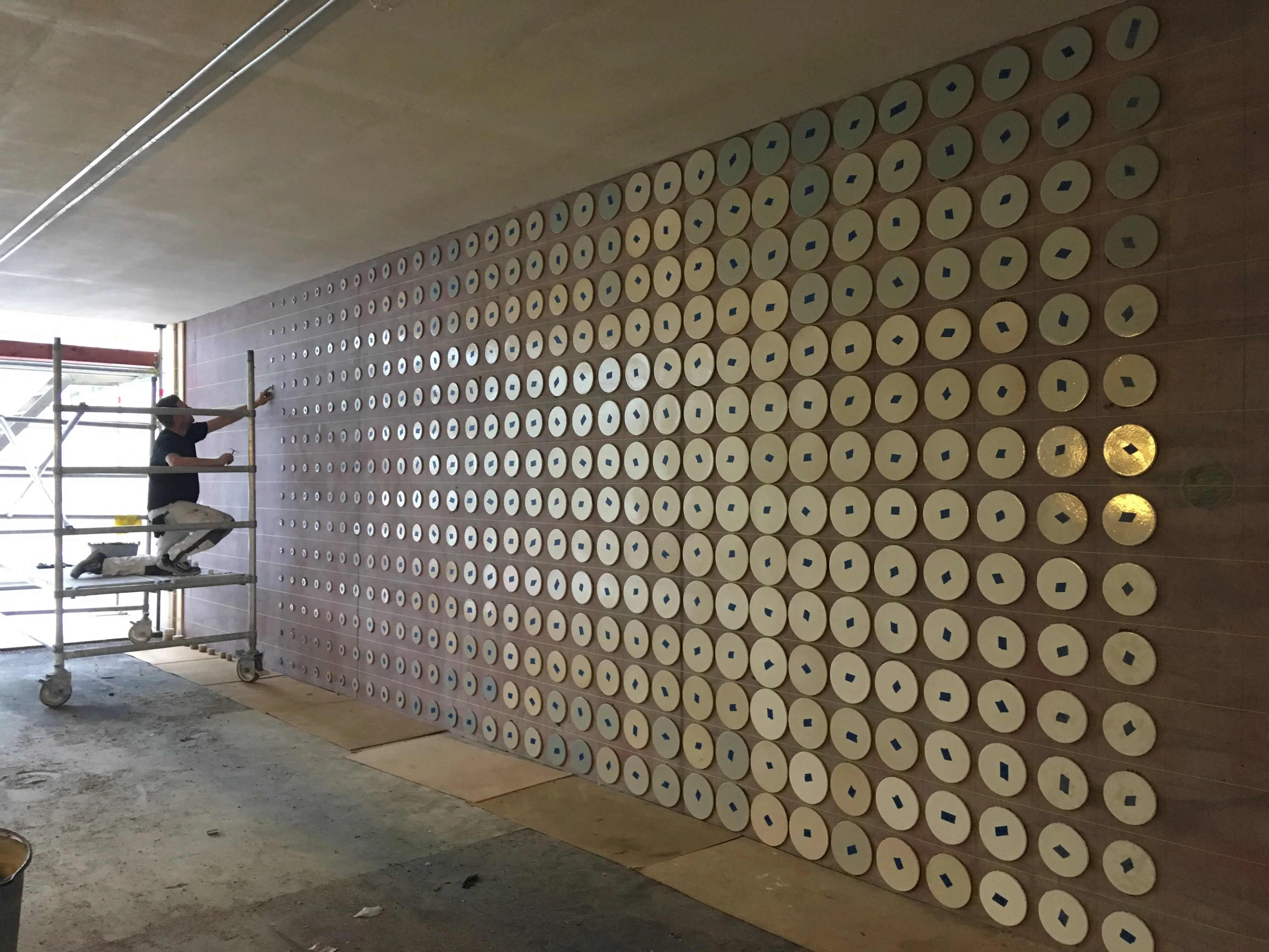 Putting up the tiles at Niels Bohr Bygning, Copenhagen University