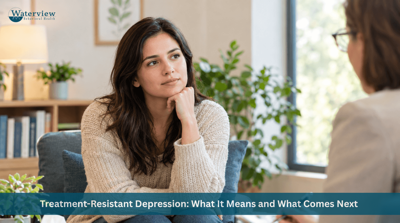 Woman seeking treatment-resistant depression therapy session