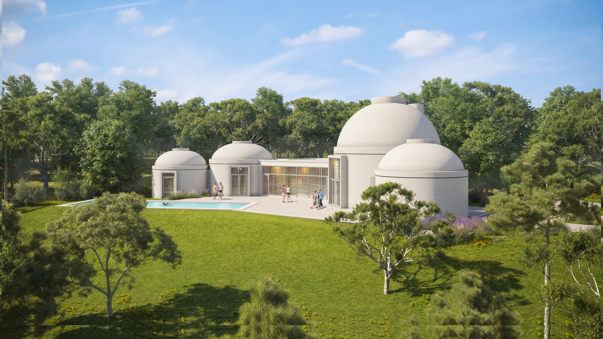 Pantheon House by IMaestri Group: Concept house with dramatic circular, domed rooms and glazed oculi, inspired by the Roman Pantheon.