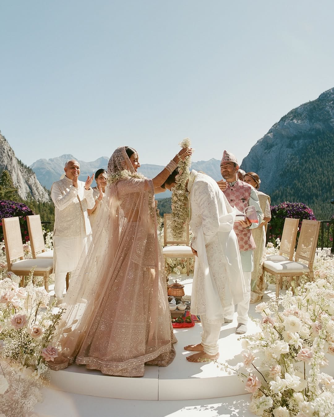 bride holding flower bouquet