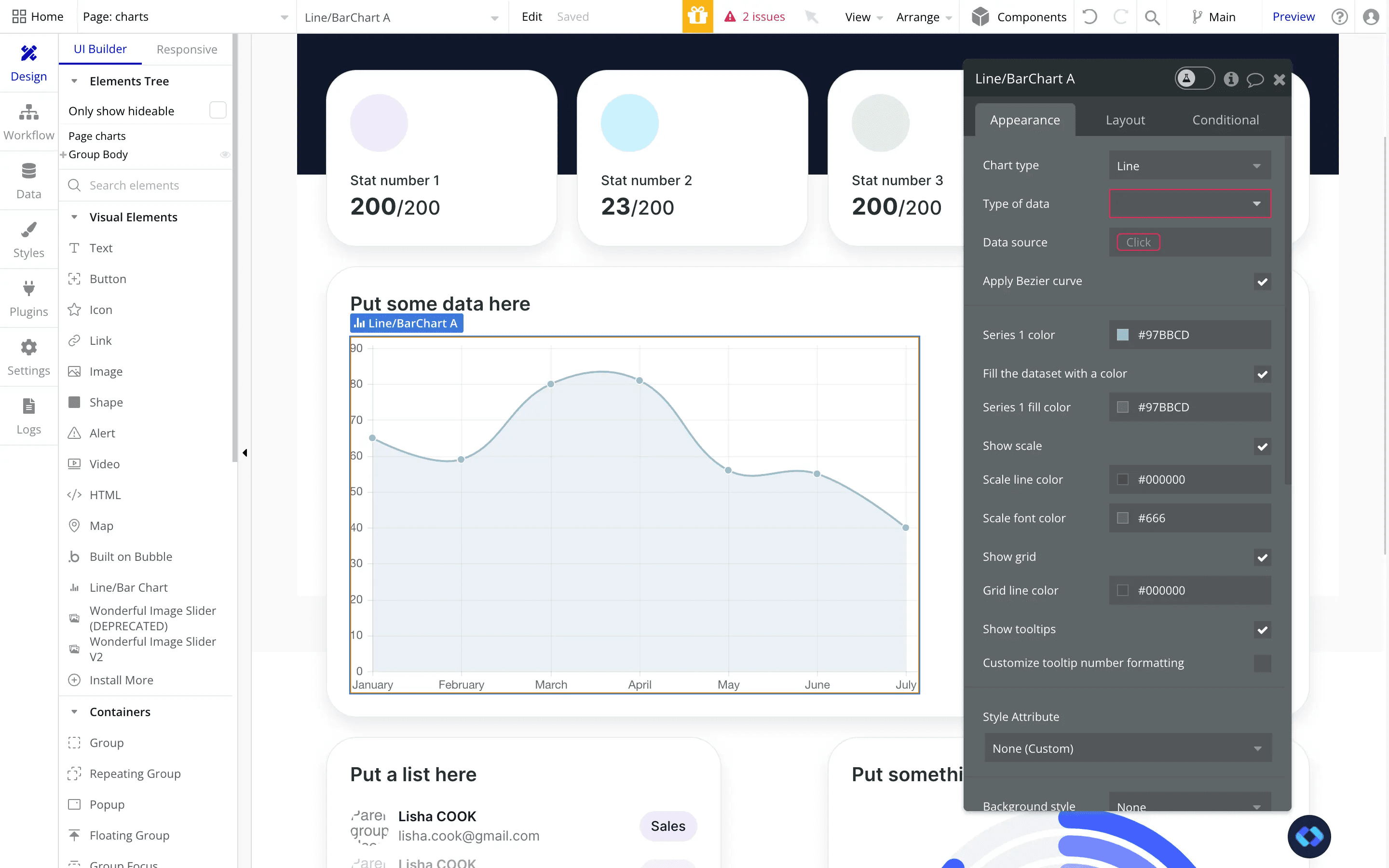 example of a bubble.io chart