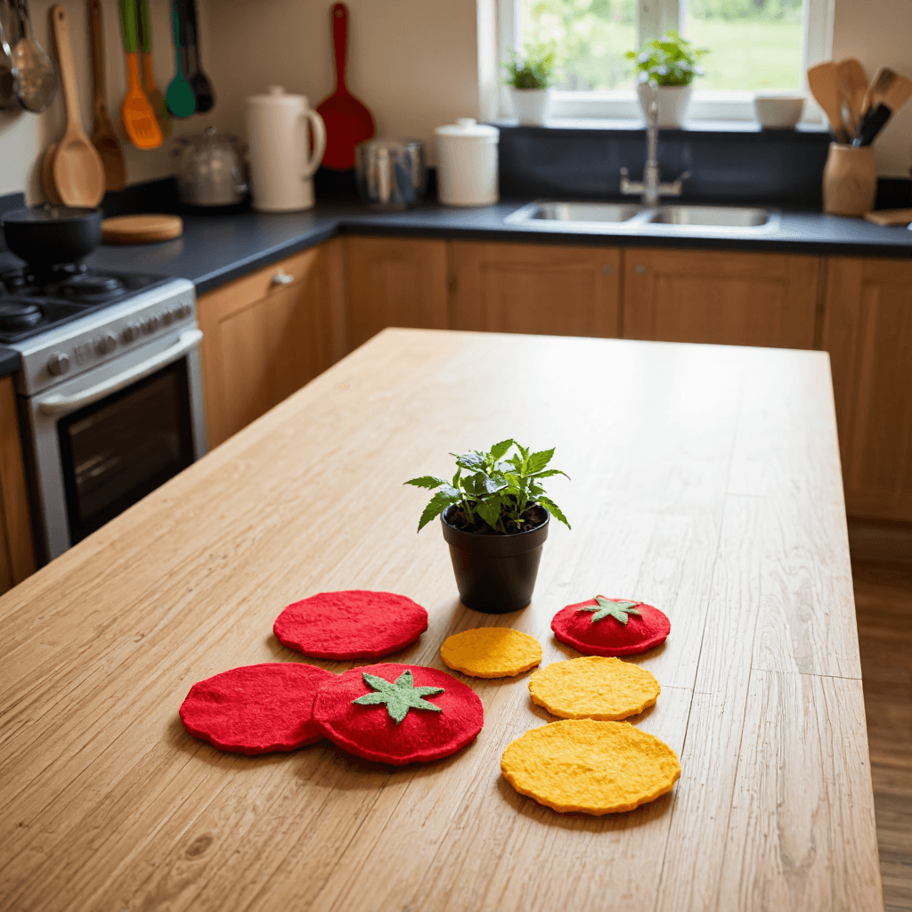 product photography of a set of felt tomato shapes