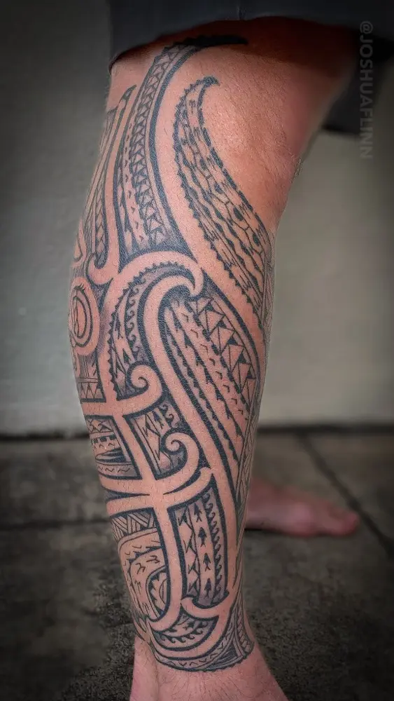 polynesian calf sleeve tattoo