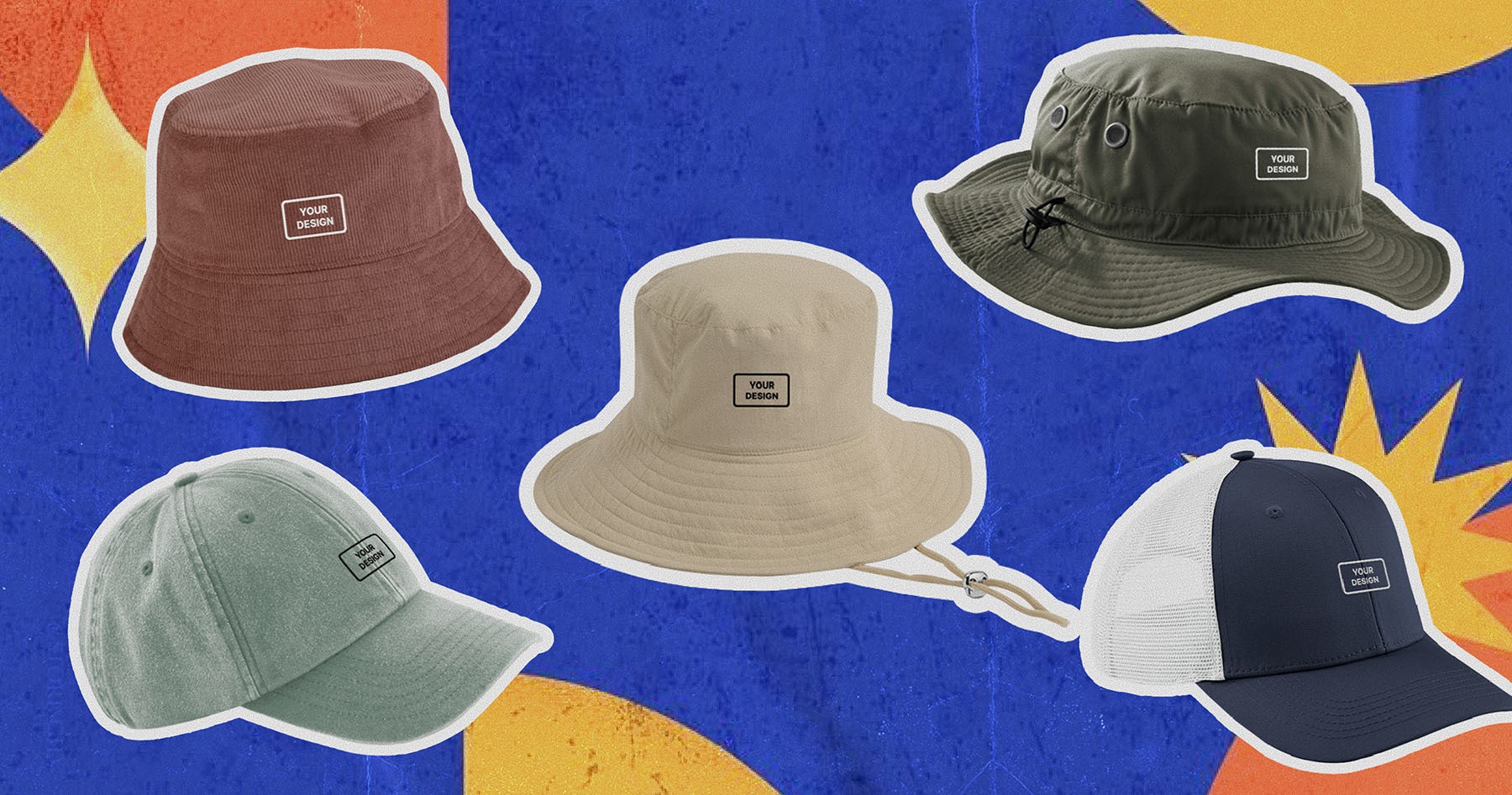 Custom caps and hats, great for branded company gifts and holiday giveaways for employees.