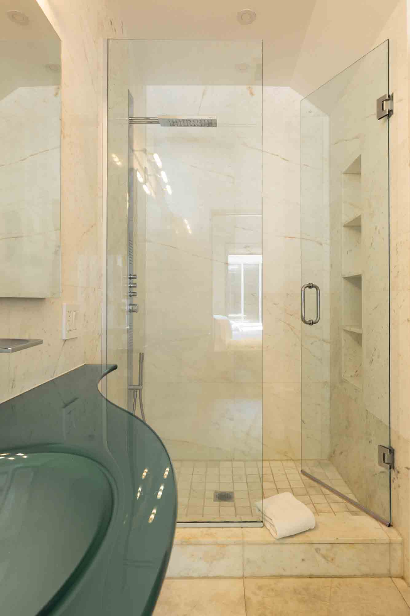 bright and spacious bathroom at Contra House, perfect for group stays in a private Key West retreat