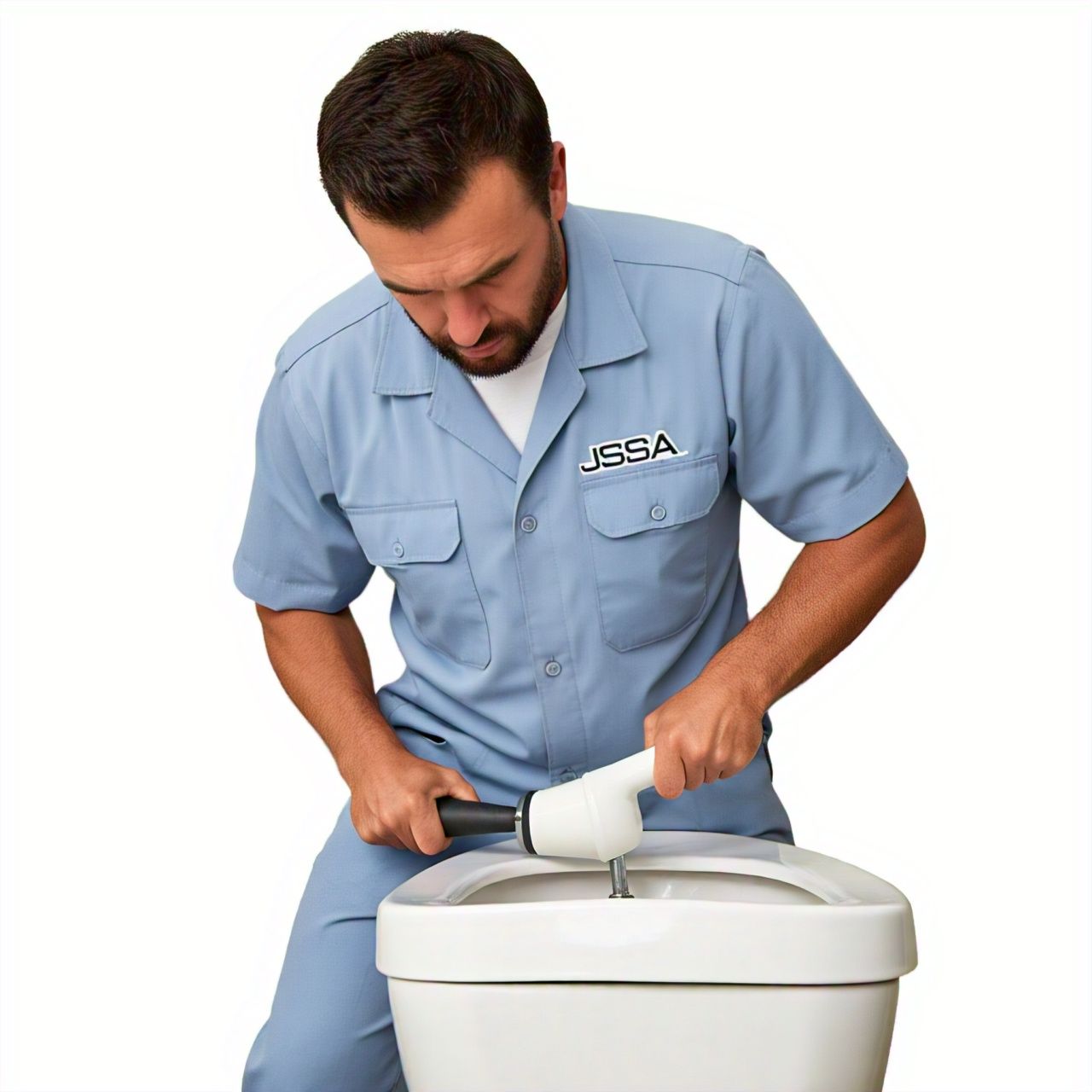 homem desentupindo privada