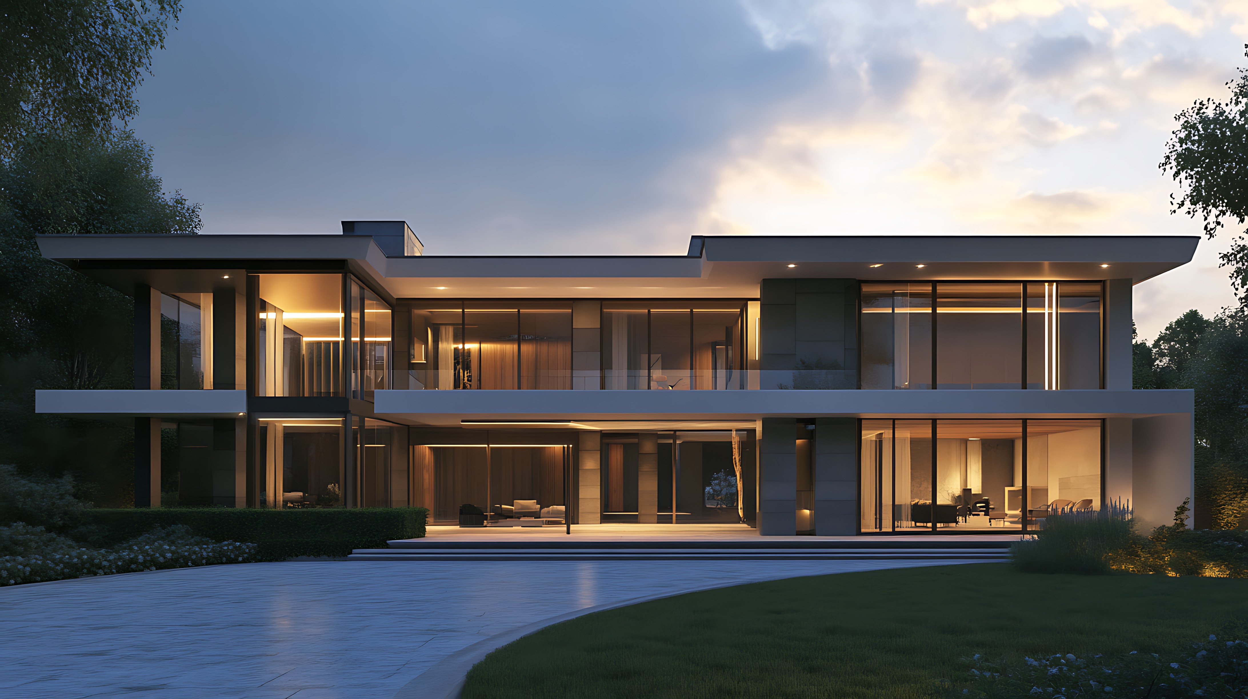 Luxury duplex house in tropical setting.