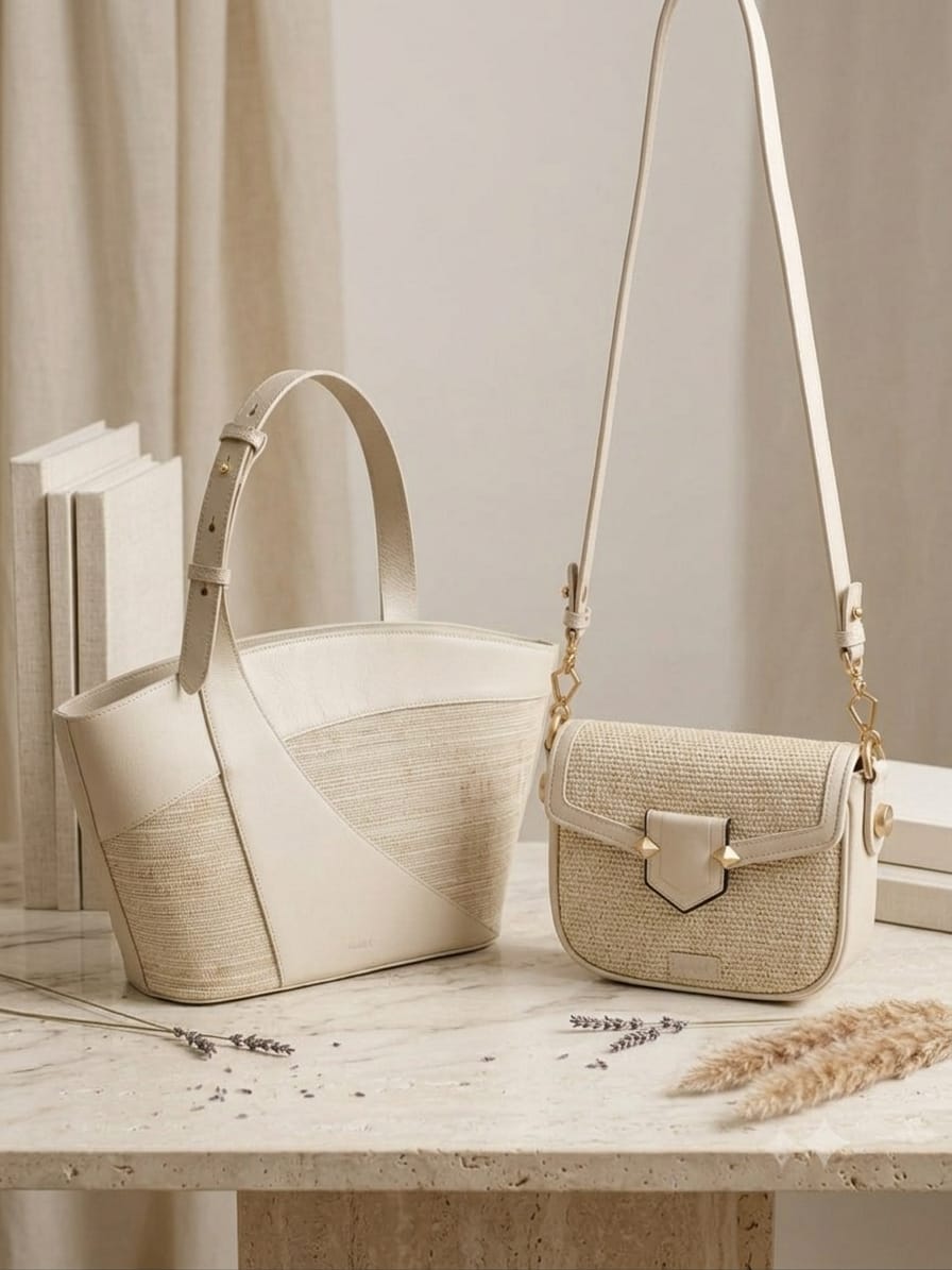 Cream woven handbag collection
