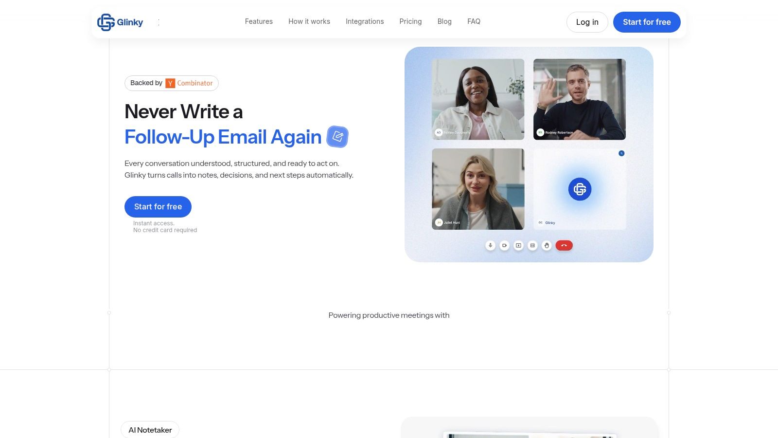 Glinky automatically generates follow-up emails from meeting notes.